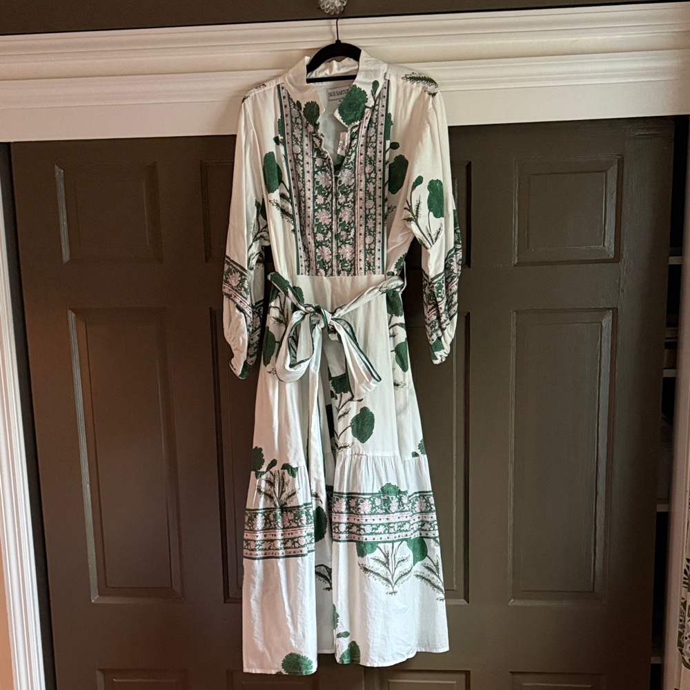 Hand Made Sue Sartor  Green Marigold Flounce Dress